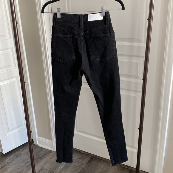 RE/DONE High Rise Ankle Crop Black Destroy Jeans Size 23 - Picture 7 of 9